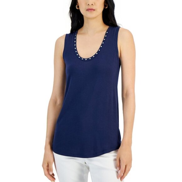 I.N.C. International Concepts Size XL Embellished Navy Scoop-Neck Tank Top NWT - Picture 1 of 7